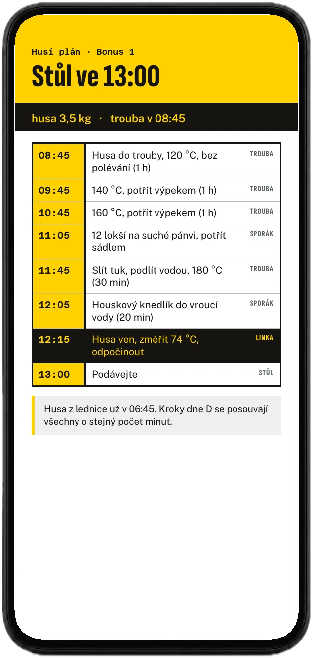 Plán se stolem ve 13:00 z bonusu, zobrazený v mobilu